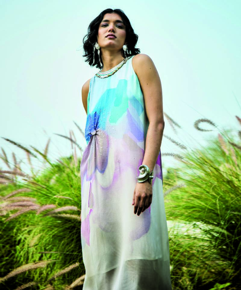 Multicolor printed chiffon dress