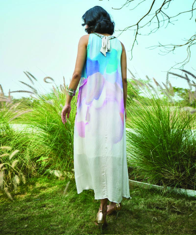 Multicolor printed chiffon dress