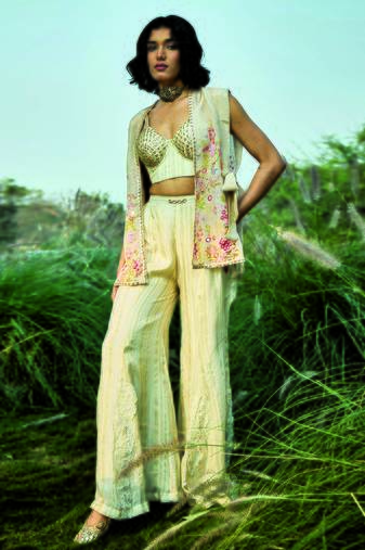 Cream embroidered tissue co ord set