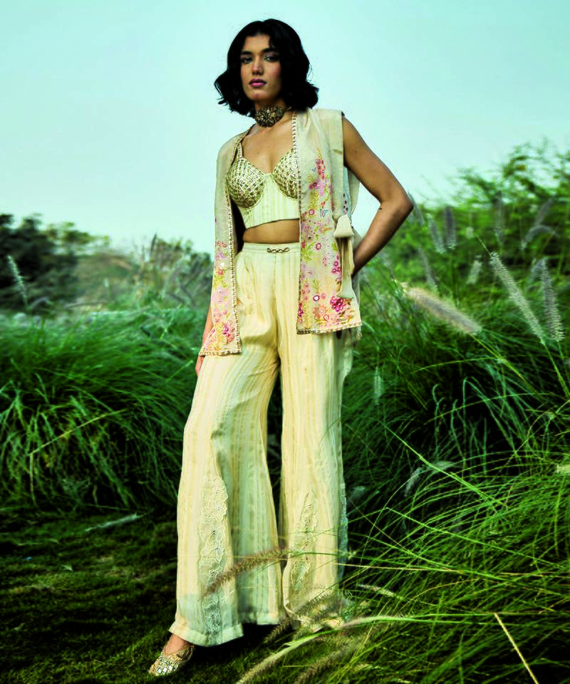 Cream embroidered tissue co ord set