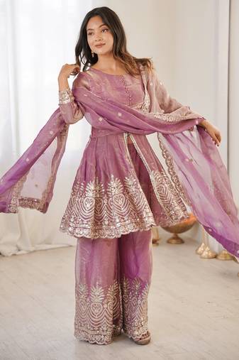 Pink color fendy satin silk embroidery work party wear salwar suit