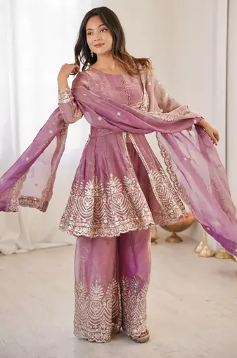 Pink color fendy satin silk embroidery work party wear salwar suit