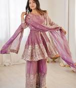 Pink color fendy satin silk embroidery work party wear salwar suit