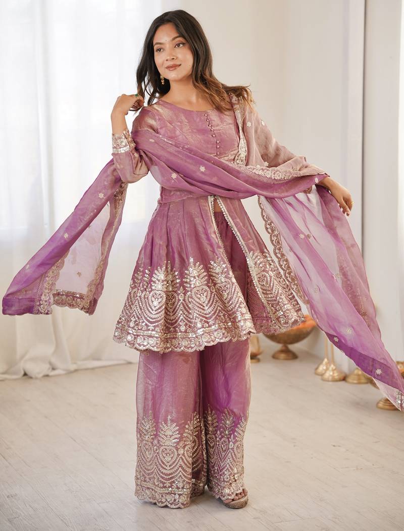 Pink color fendy satin silk embroidery work party wear salwar suit