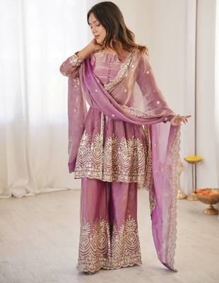 Pink color fendy satin silk embroidery work party wear salwar suit 2