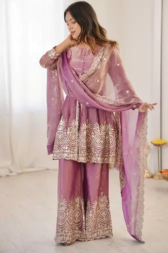 Pink color fendy satin silk embroidery work party wear salwar suit