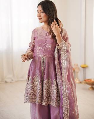 Pink color fendy satin silk embroidery work party wear salwar suit 3