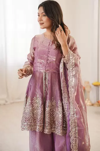 Pink color fendy satin silk embroidery work party wear salwar suit