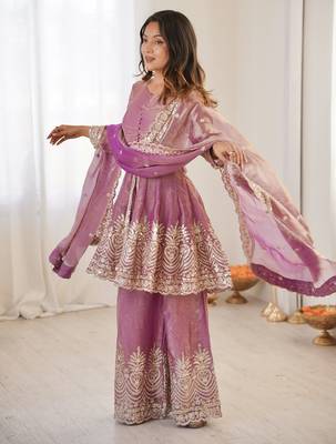 Pink color fendy satin silk embroidery work party wear salwar suit 4