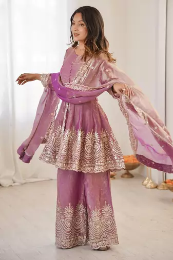 Pink color fendy satin silk embroidery work party wear salwar suit