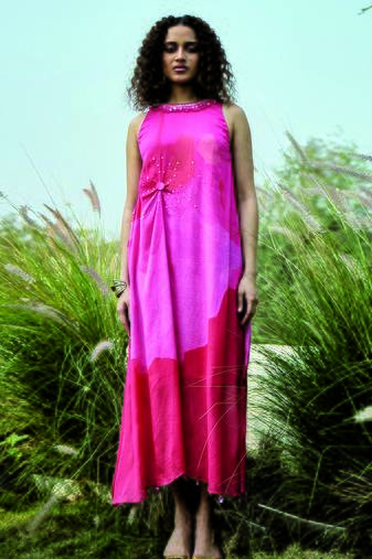 Pink printed chiffon dress