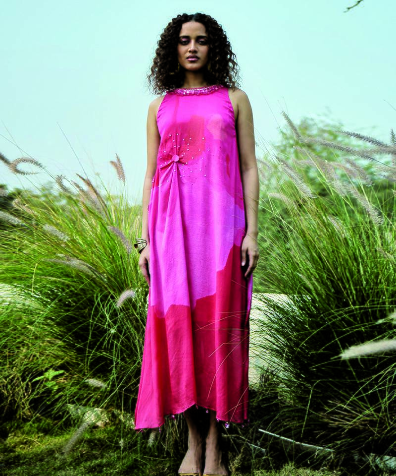 Pink printed chiffon dress