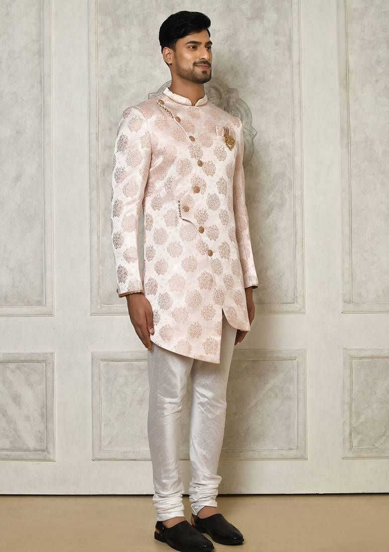 Rose gold anghrakha pattern work indo western