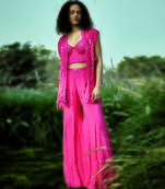 Pink embroidered chiffon co ord set