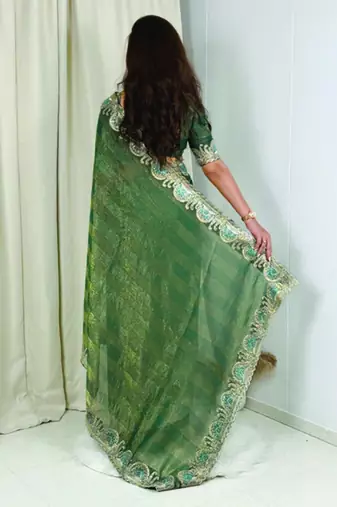 Green silk saree with embroidery