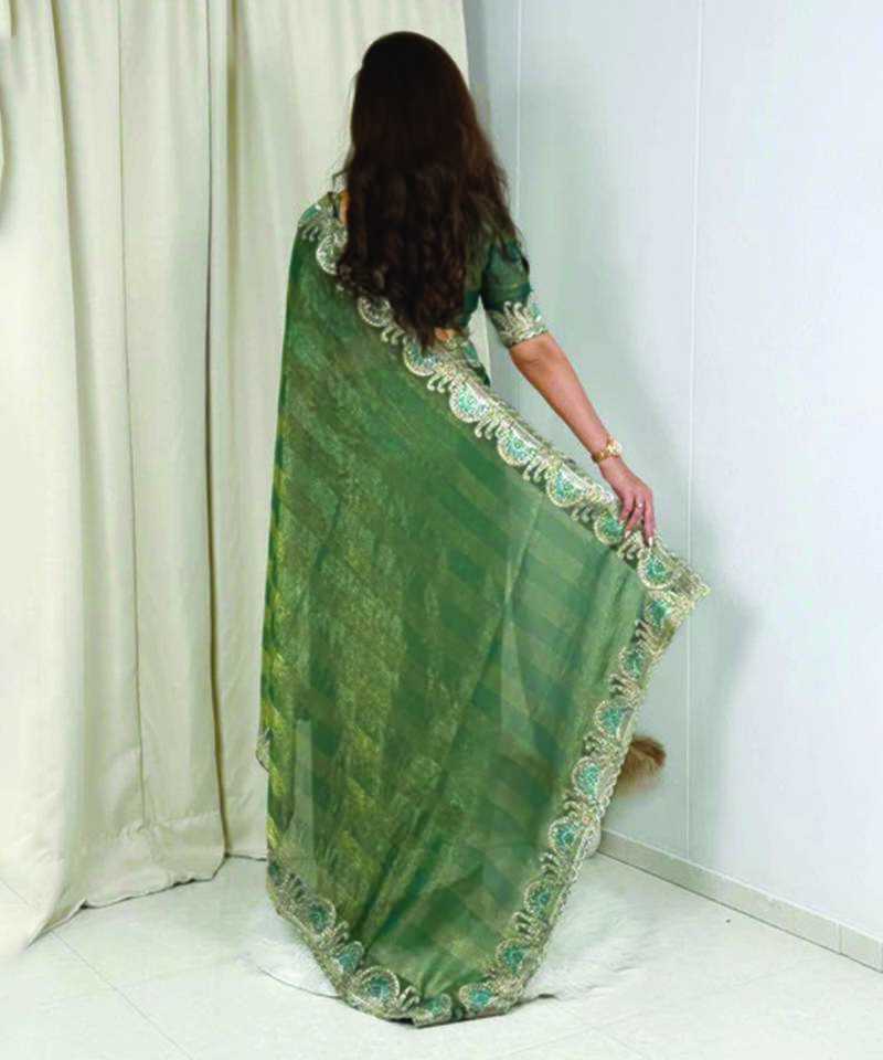 Green silk saree with embroidery