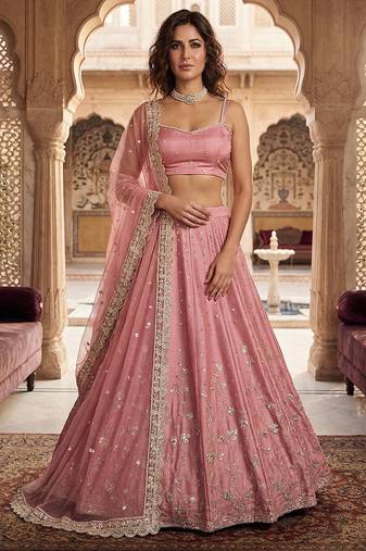 Light Pink Embroidered satin Lehenga