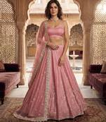 Light Pink Embroidered satin Lehenga