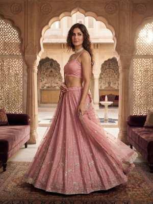 Light Pink Embroidered satin Lehenga 2