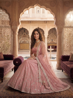 Light Pink Embroidered satin Lehenga 3