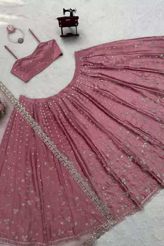 Light Pink Embroidered satin Lehenga