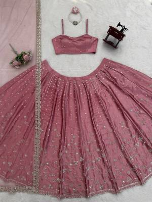 Light Pink Embroidered satin Lehenga 5