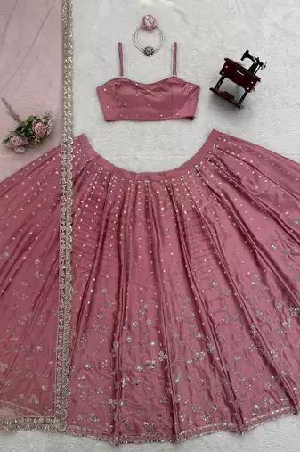 Light Pink Embroidered satin Lehenga