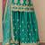 Teal green embroidered chinnon silk semi-stitched shara suit with dupatta
