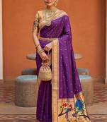 Purple faux banarasi silk saree with paithani rich weaved pallu and blouse