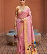 Baby pink faux banarasi silk saree with paithani rich weaved pallu and blouse