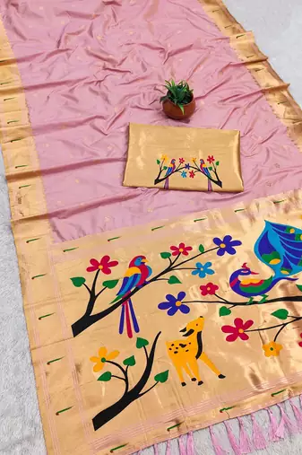 Baby pink faux banarasi silk saree with paithani rich weaved pallu and blouse