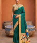 Rama faux banarasi silk saree with paithani rich weaved pallu and blouse
