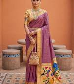 Onion pink faux banarasi silk saree with paithani rich weaved pallu and blouse