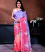 Pink and lavender ombre organza saree