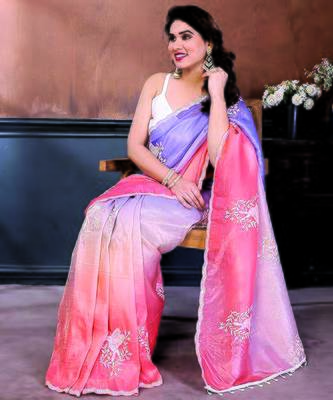 Pink and lavender ombre organza saree 3