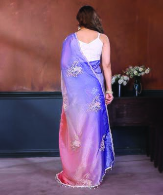 Pink and lavender ombre organza saree 4