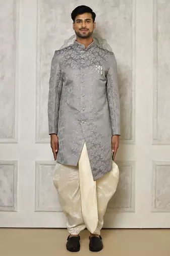 Grey anghrakha pattern work indo western