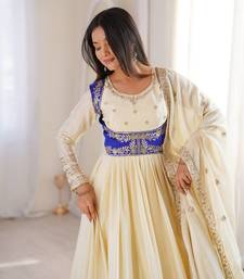 Off White Color Thread With Sequnce work Chinon Silk Top Bottom Dupatta Set