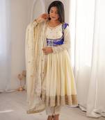Off White Color Thread With Sequnce work Chinon Silk Top Bottom Dupatta Set