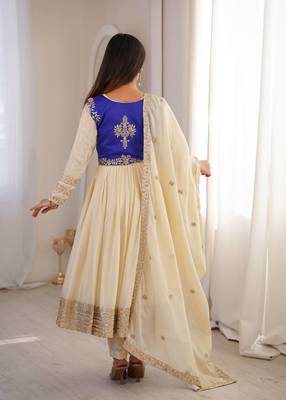 Off White Color Thread With Sequnce work Chinon Silk Top Bottom Dupatta Set 4