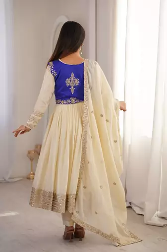 Off White Color Thread With Sequnce work Chinon Silk Top Bottom Dupatta Set