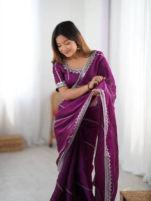 Plum Color Thread & Sequins Embroidery Work Silk Saree 2