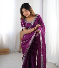 Plum Thread & Sequins Embroidery Silk Saree