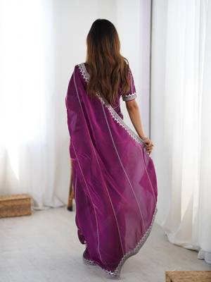 Plum Color Thread & Sequins Embroidery Work Silk Saree 4