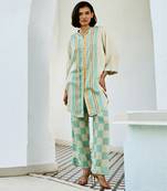 Off white printed linen kurta set