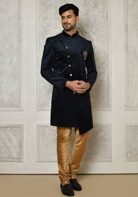 Navy blue anghrakha pattern work indo western 5