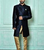 Navy blue anghrakha pattern work indo western