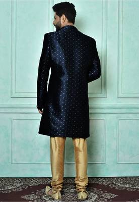 Navy blue anghrakha pattern work indo western 5