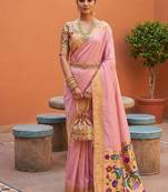 Baby pink faux banarasi silk saree with paithani rich weaved pallu and blouse