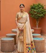 White faux banarasi silk saree with paithani rich weaved pallu and blouse